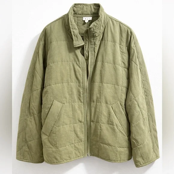 POL Olive Green Quilted Lightweight Bomber Jacket Size Large - Picture 2 of 5